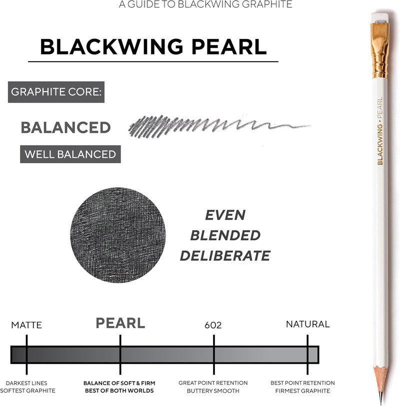 Blackwing Pearl Pencils - 12 Count, Incense-cedar, Premium Japanese Graphite, Pearlescent White, Balanced Lead, Great for Journaling and Writing - Image 3
